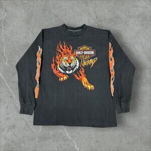 VTG Harley Davidson Untamed Flame Tiger Size L Single Stitch Reprint Longsleeve